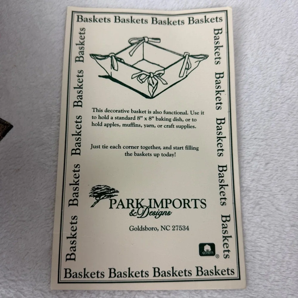 Park Designs Rooster Buffalo Check Fabric Bread Basket Green Tan 8x8‎ Country